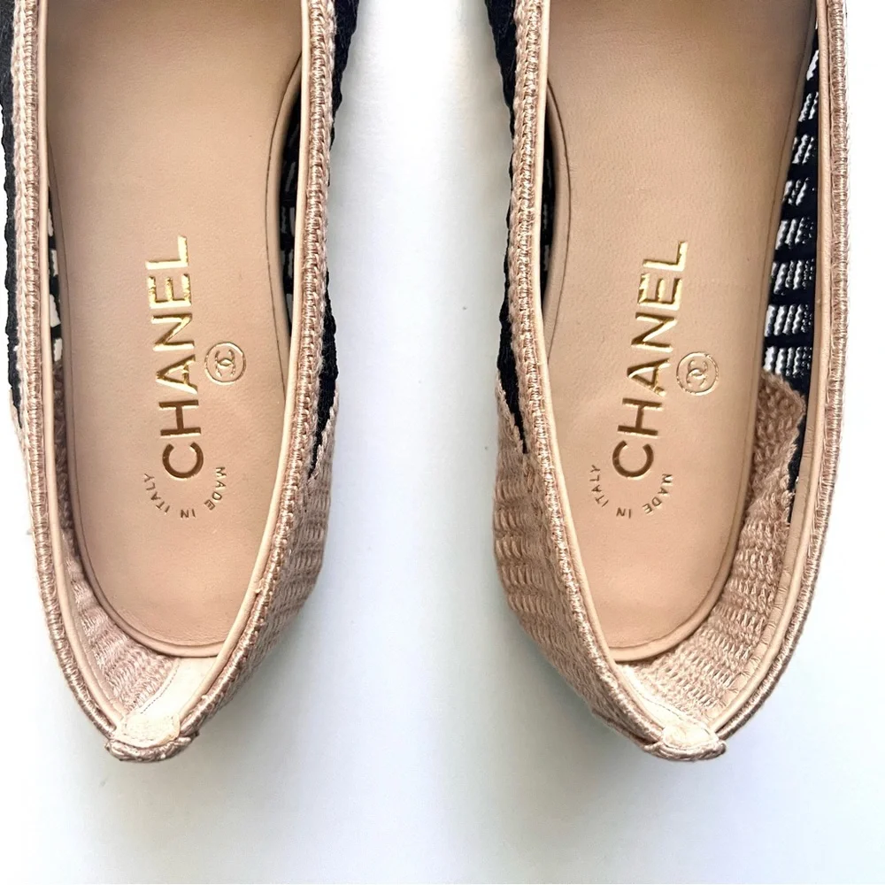 🔥 CHANEL Raffia Cap Toe Ballerina Flats